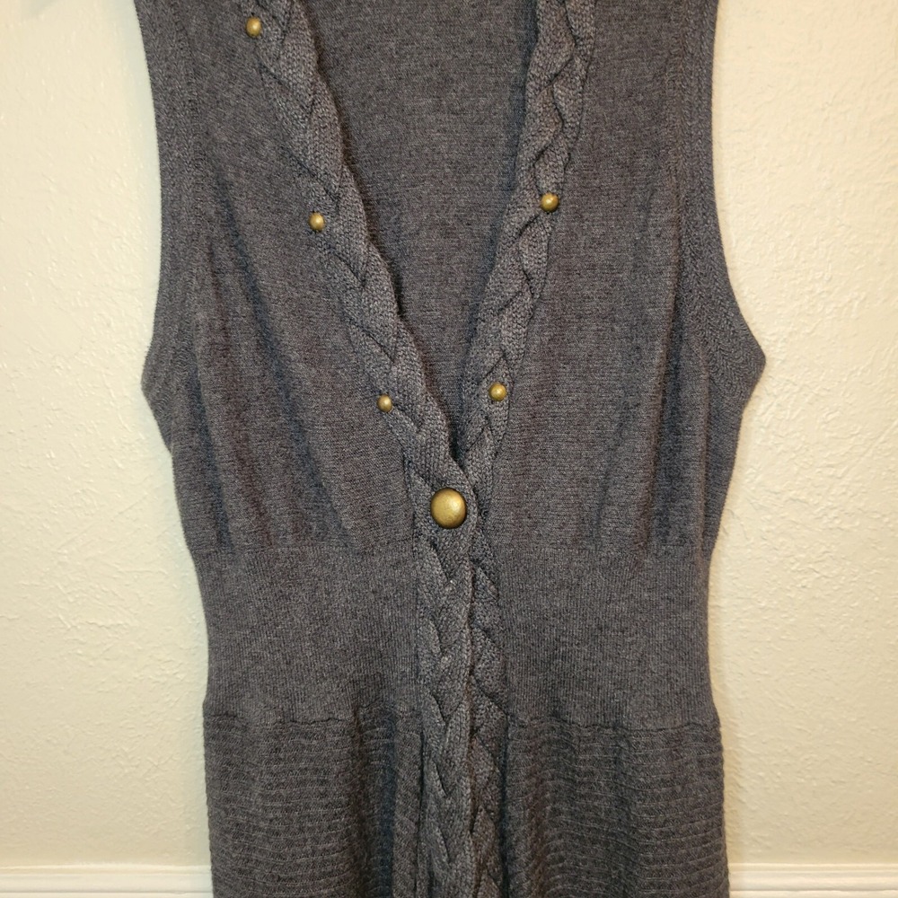 FYLO Open Front Cardigan Vest Sweater Braided Hem Asymmetrical Grey Large‎ - Picture 2 of 15